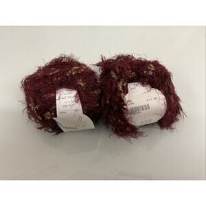 Fee Burgundy Gold Eyelash Yarn 2 Ball (50g) Nylon Blend Made in Italy